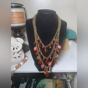 Vintage Gold and Orange Layered Necklace